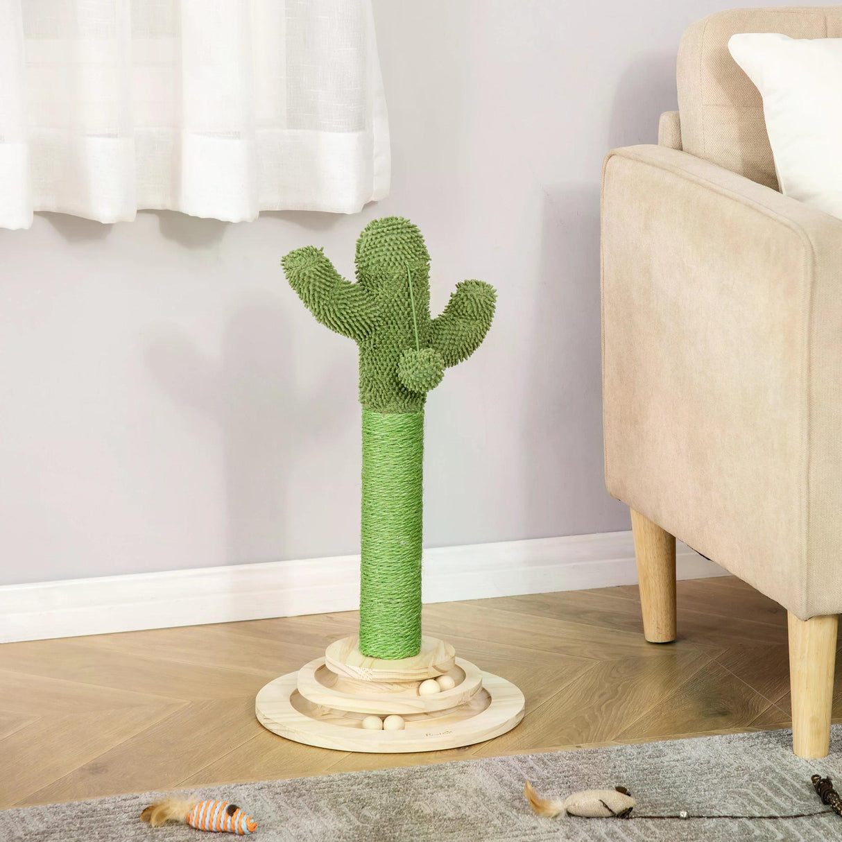 Cactus-Shaped Cat Scratching Post Tower, 60cm - Green - Cat Trees - Purr Wish