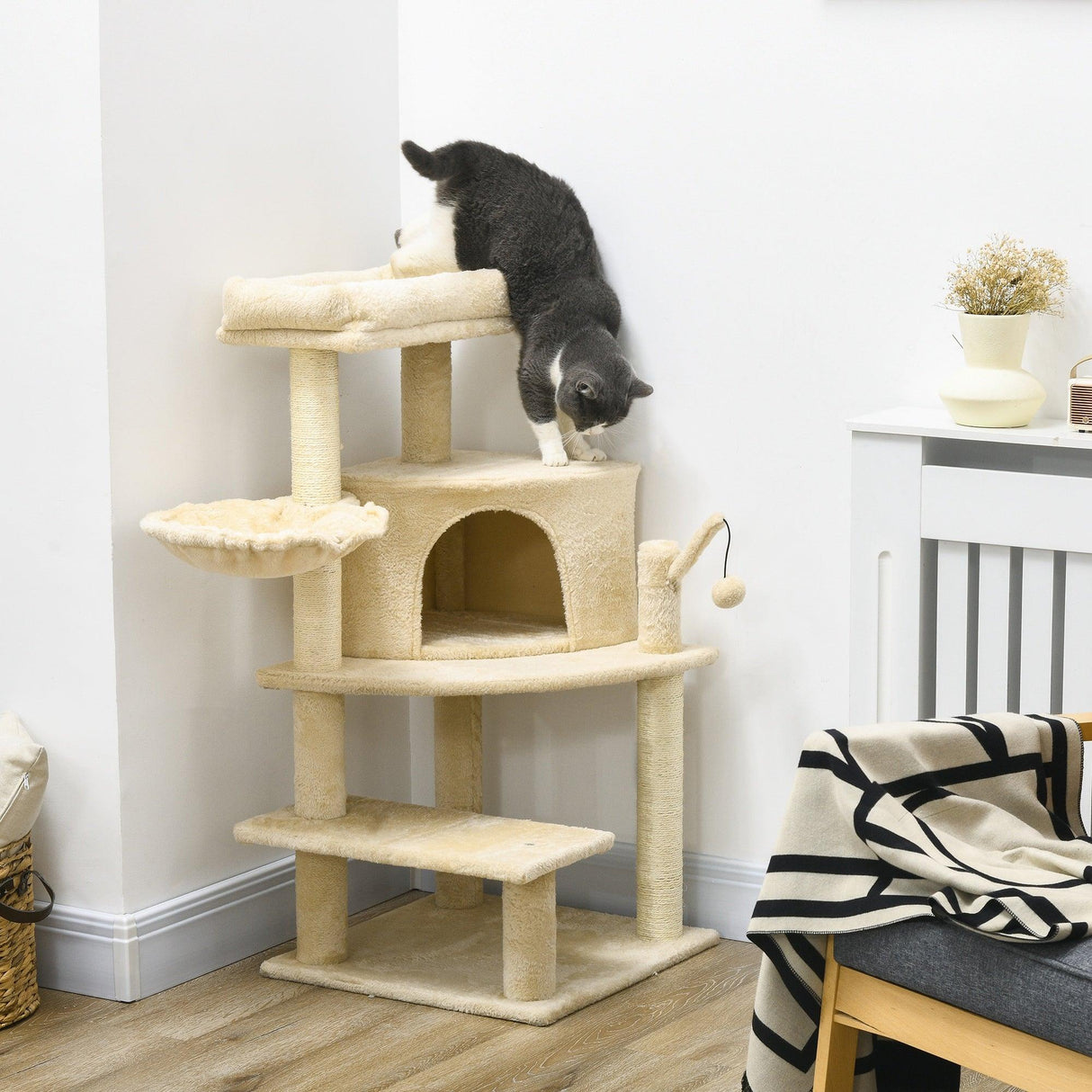 Cat Tree Tower with Sisal Scratching Post, 100cm - Cream White - Cat Trees - Purr Wish