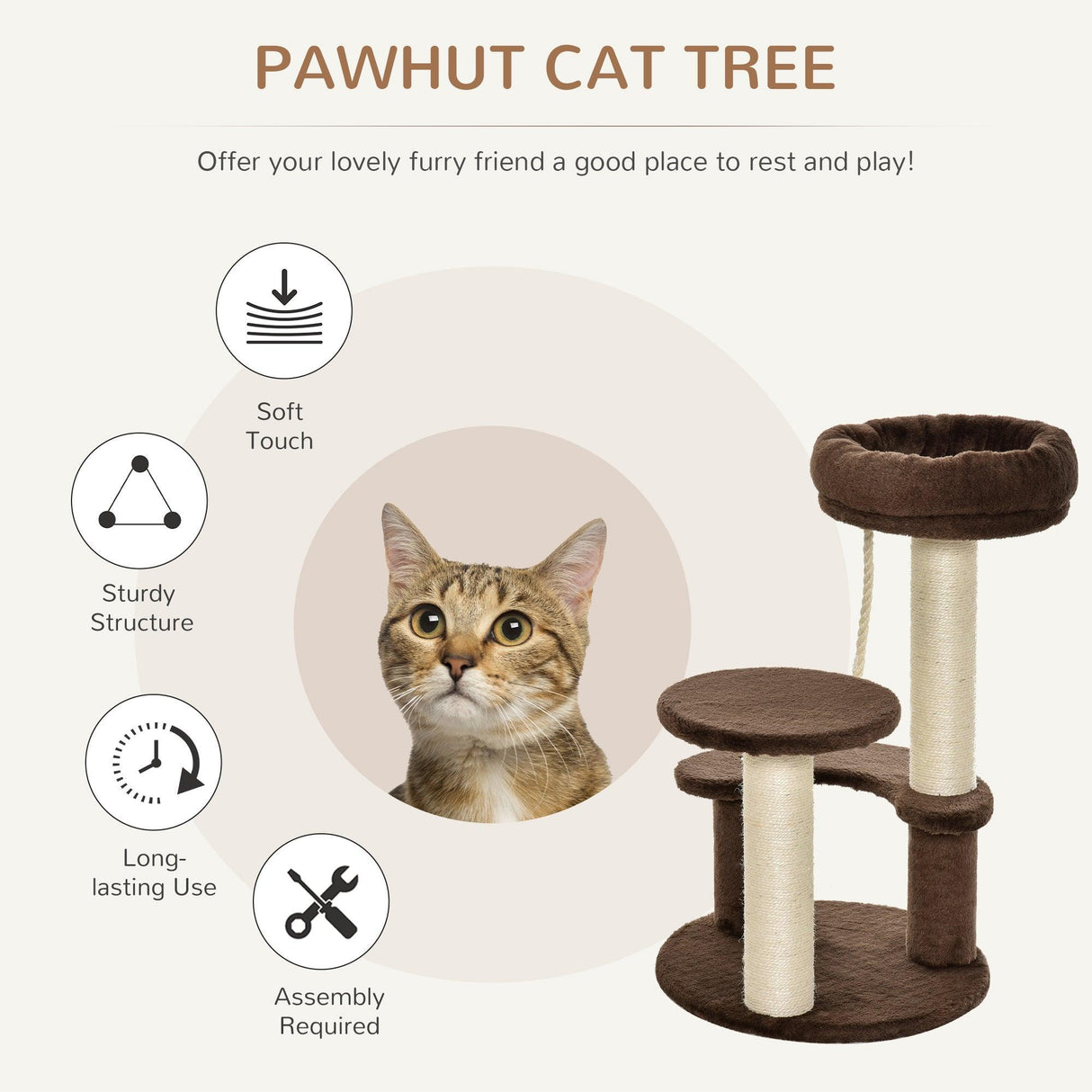Cat Scratching Post and Playhouse, 65cm - Brown - Cat Trees - Purr Wish