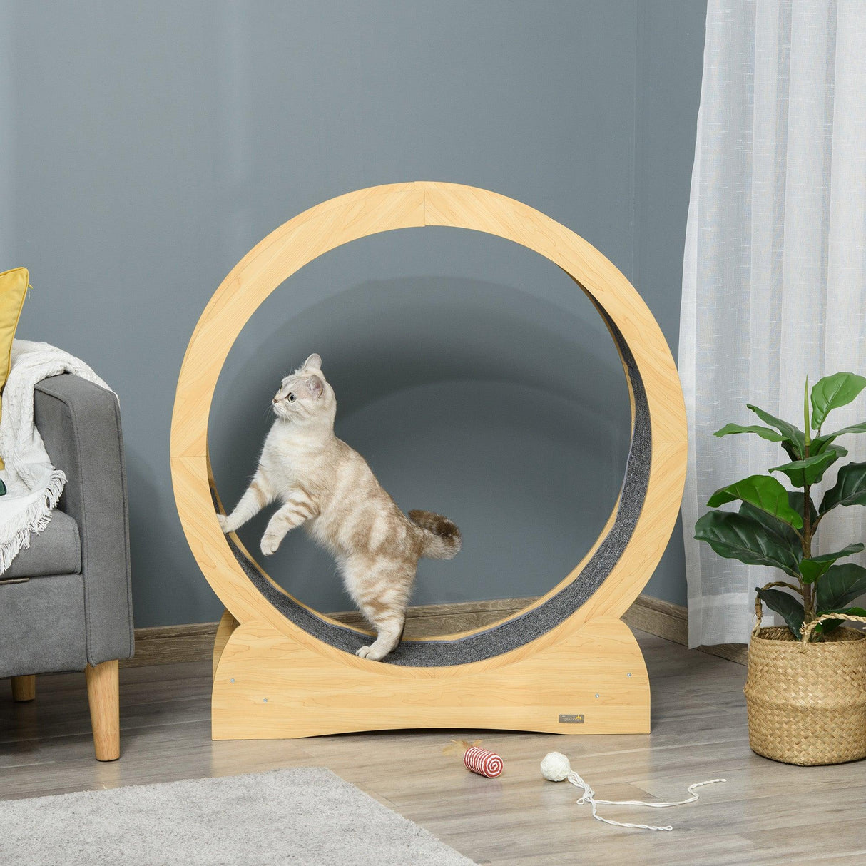 Cat Treadmill, Running Wheel for Exercise, 95cm - Natural Wood Finish - Cat Trees - Purr Wish