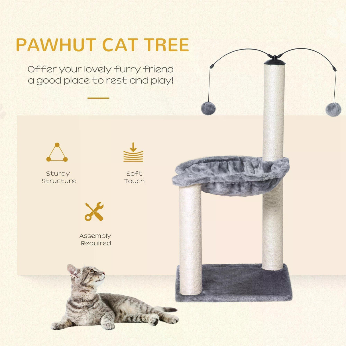 Cat Tree Tower Activity Center, 83cm - Grey - Cat Trees - Purr Wish