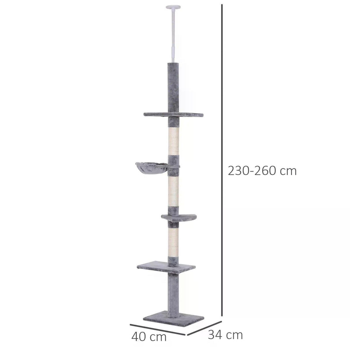 Floor-to-Ceiling Scratcher w/ Plush Platforms, 230-260cm - Grey - Cat Trees - Purr Wish