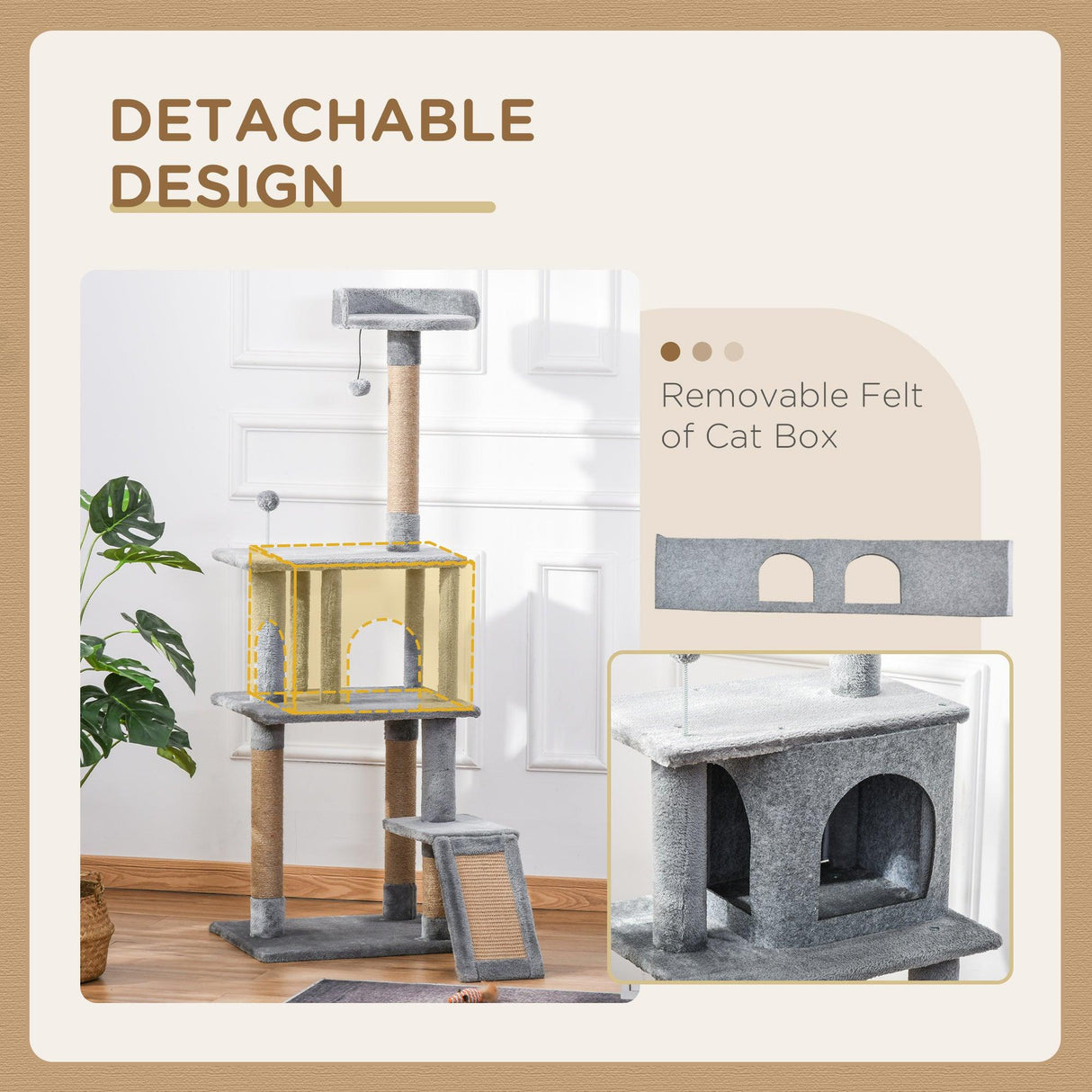 Climbing Activity Centre Cat Tree 142cm w/ Scratchers - Light Grey - Cat Trees - Purr Wish