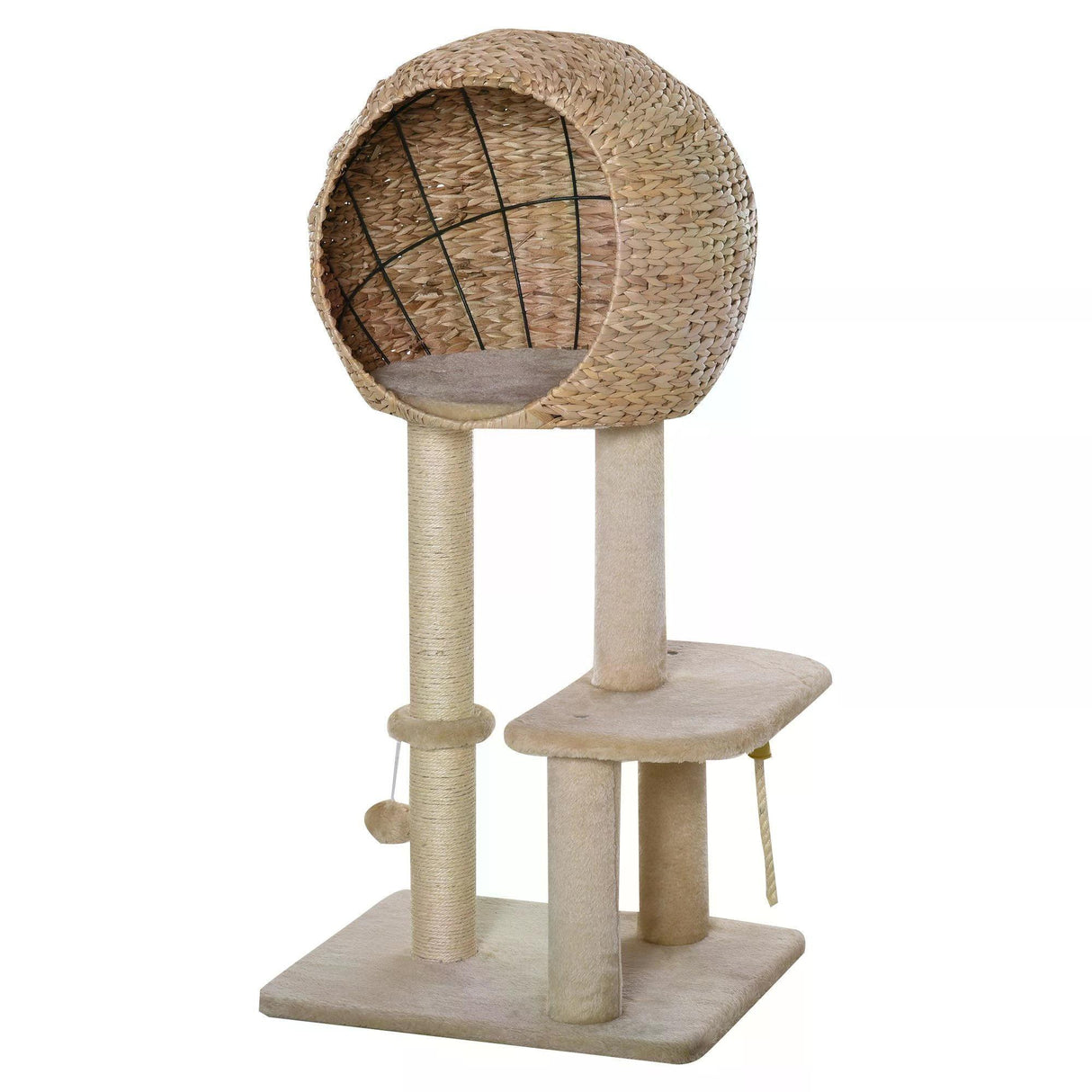 Cat Tower with Perch and Teasing Rope Toy, 100cm - Beige - Cat Trees - Purr Wish