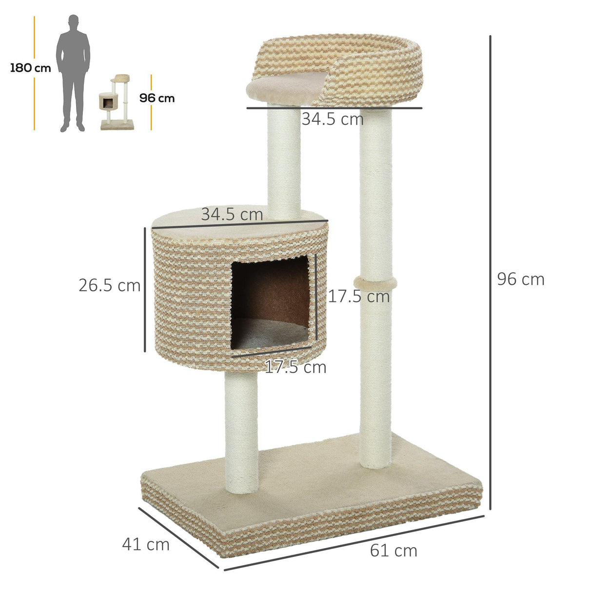 Multi-Level Cat Tower with Jute Scratching Posts, 96cm - Grey - Cat Trees - Purr Wish