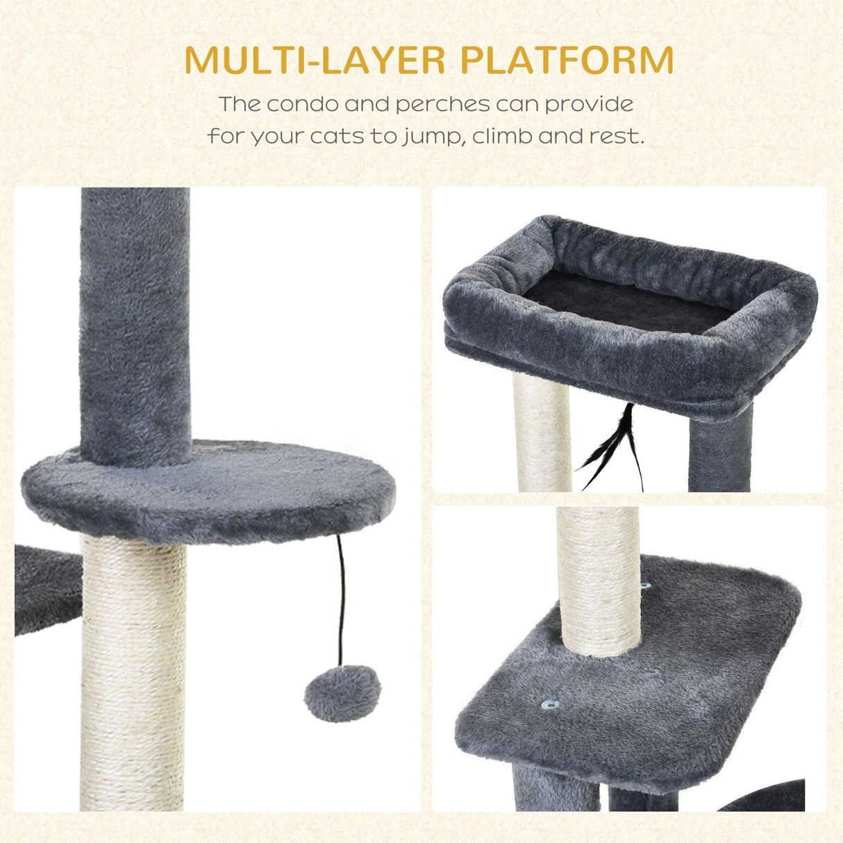 Multi-Activity Cat Tower, 100cm - Grey - Cat Trees - Purr Wish