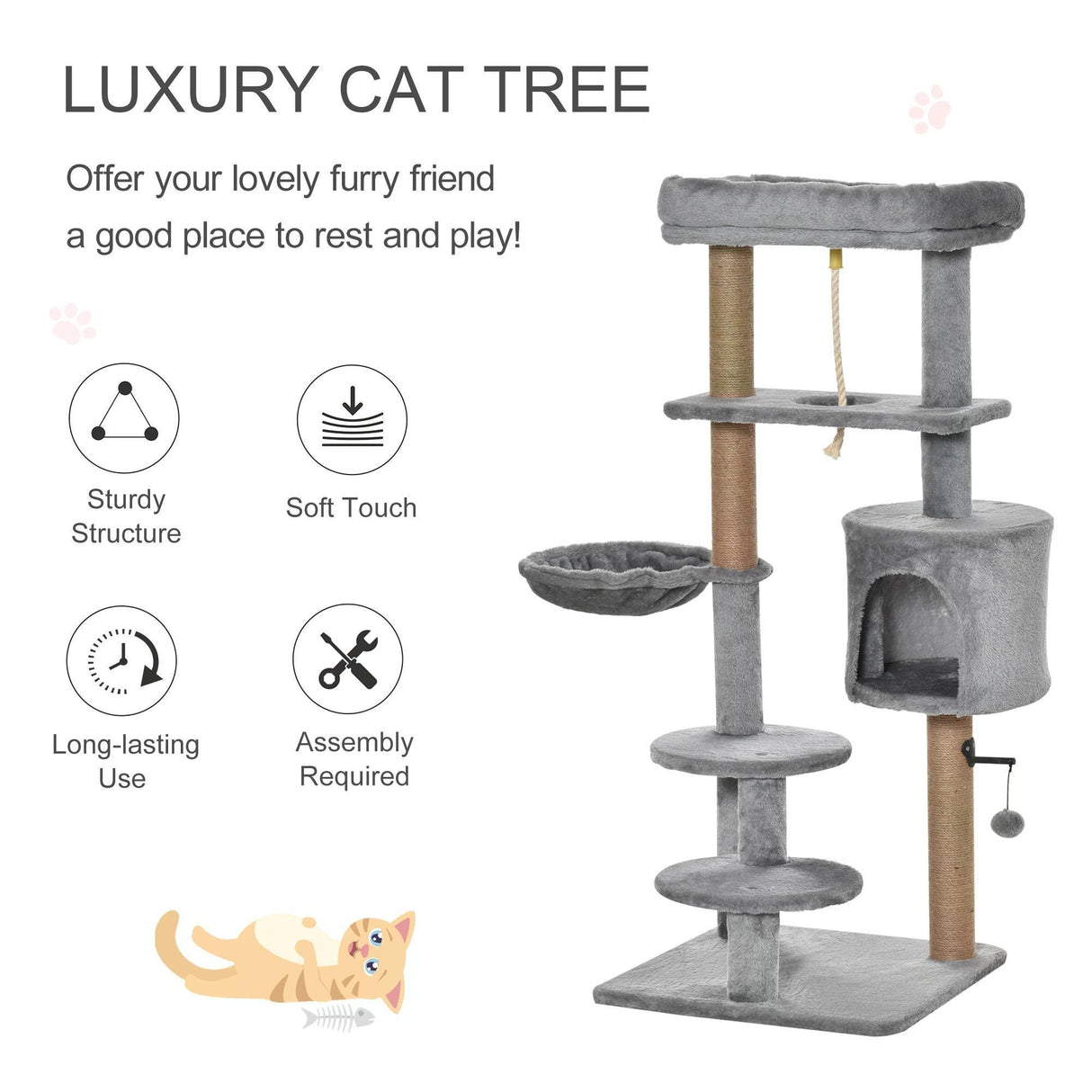 Jute Scratching Post Cat Tower, 120cm - Grey - Cat Trees - Purr Wish