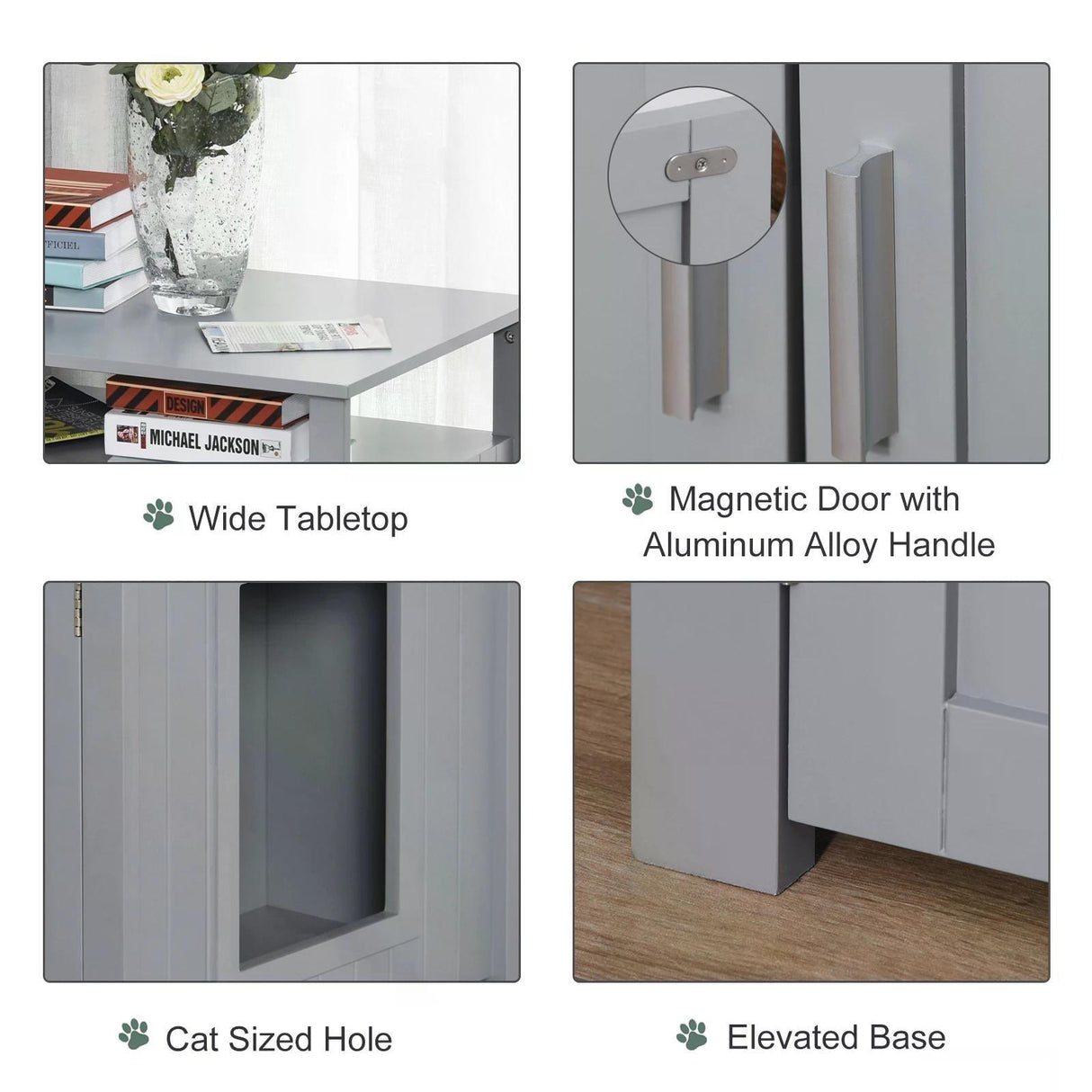 Cat Litter Box Enclosure Nightstand 66H x 76L x 51Wcm - Grey - Cat Litter Trays - Purr Wish