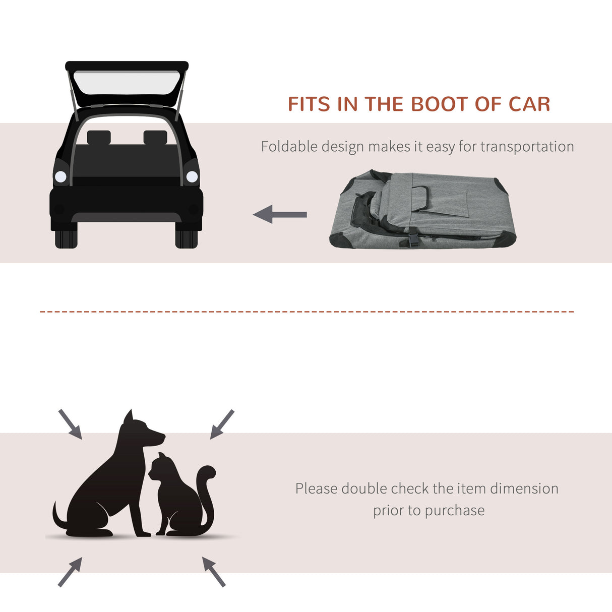 Grey Oxford Fabric Folding Cat Carrier Bag, 70cm