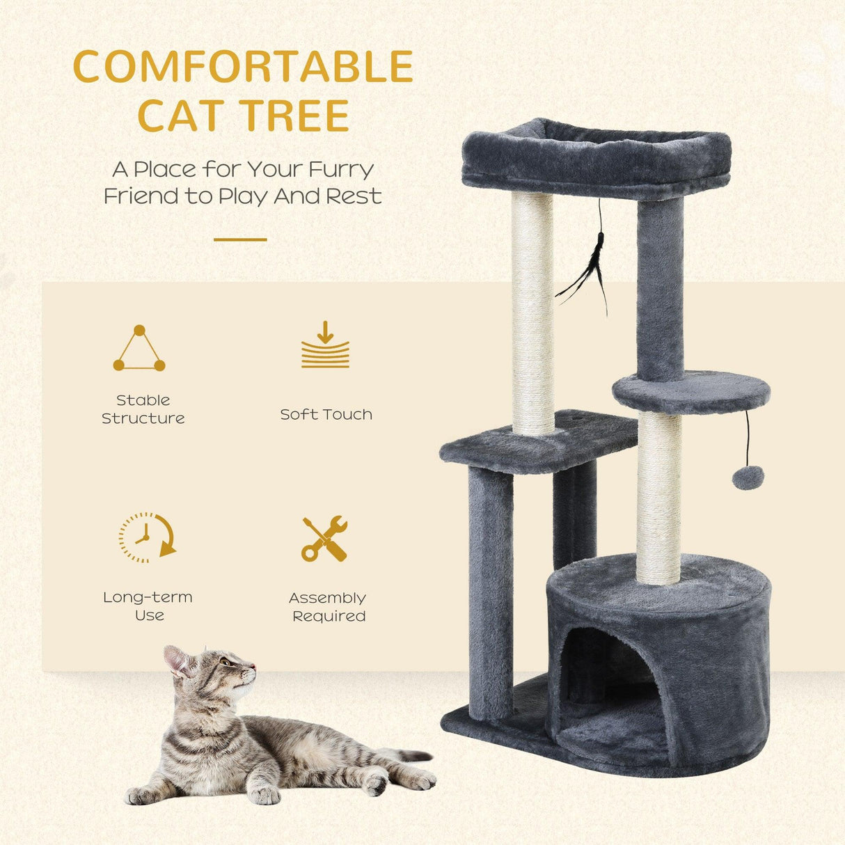 Multi-Activity Cat Tower, 100cm - Grey - Cat Trees - Purr Wish