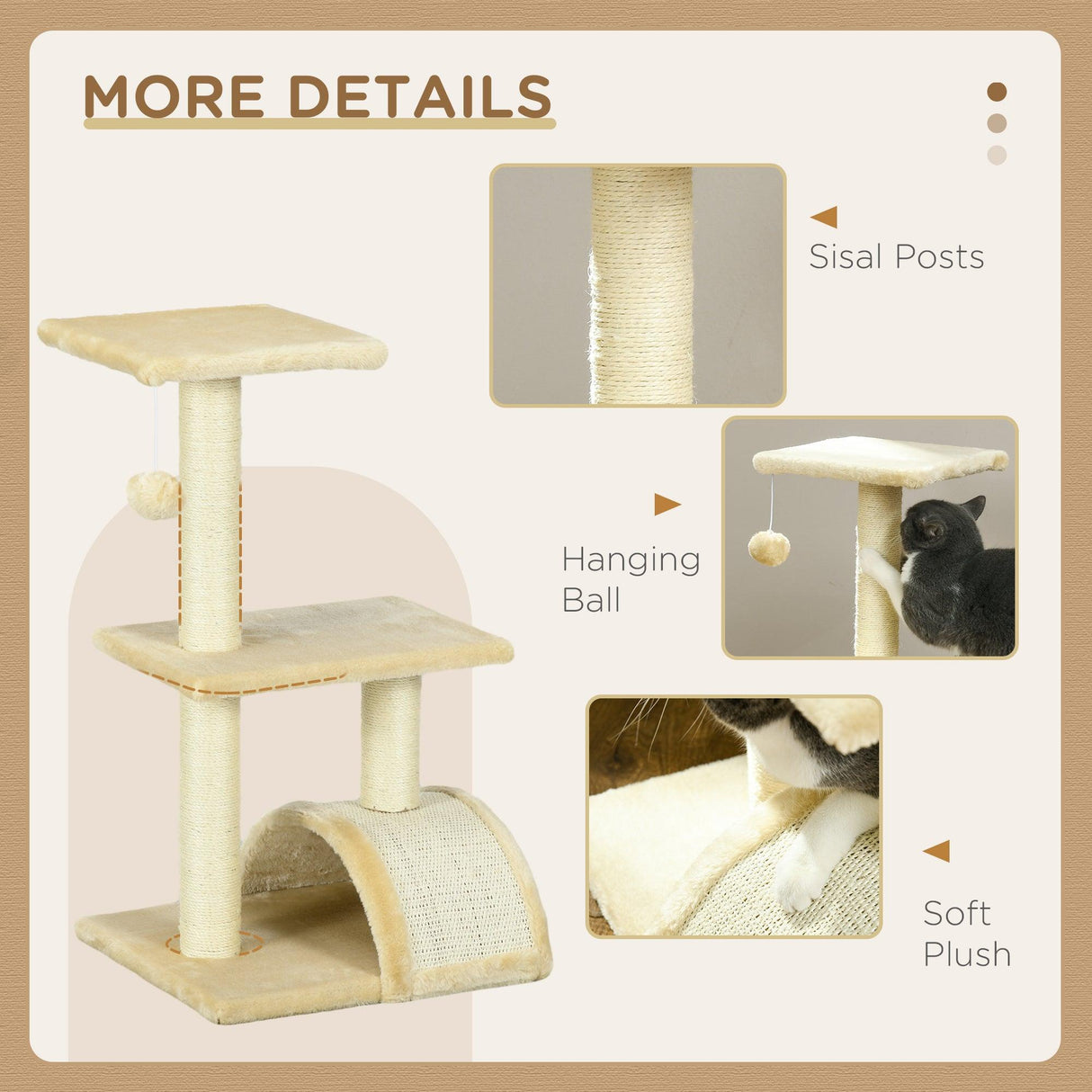 Compact Cat Tree with Scratching Post & Pad, 72cm - Cream White - Cat Trees - Purr Wish