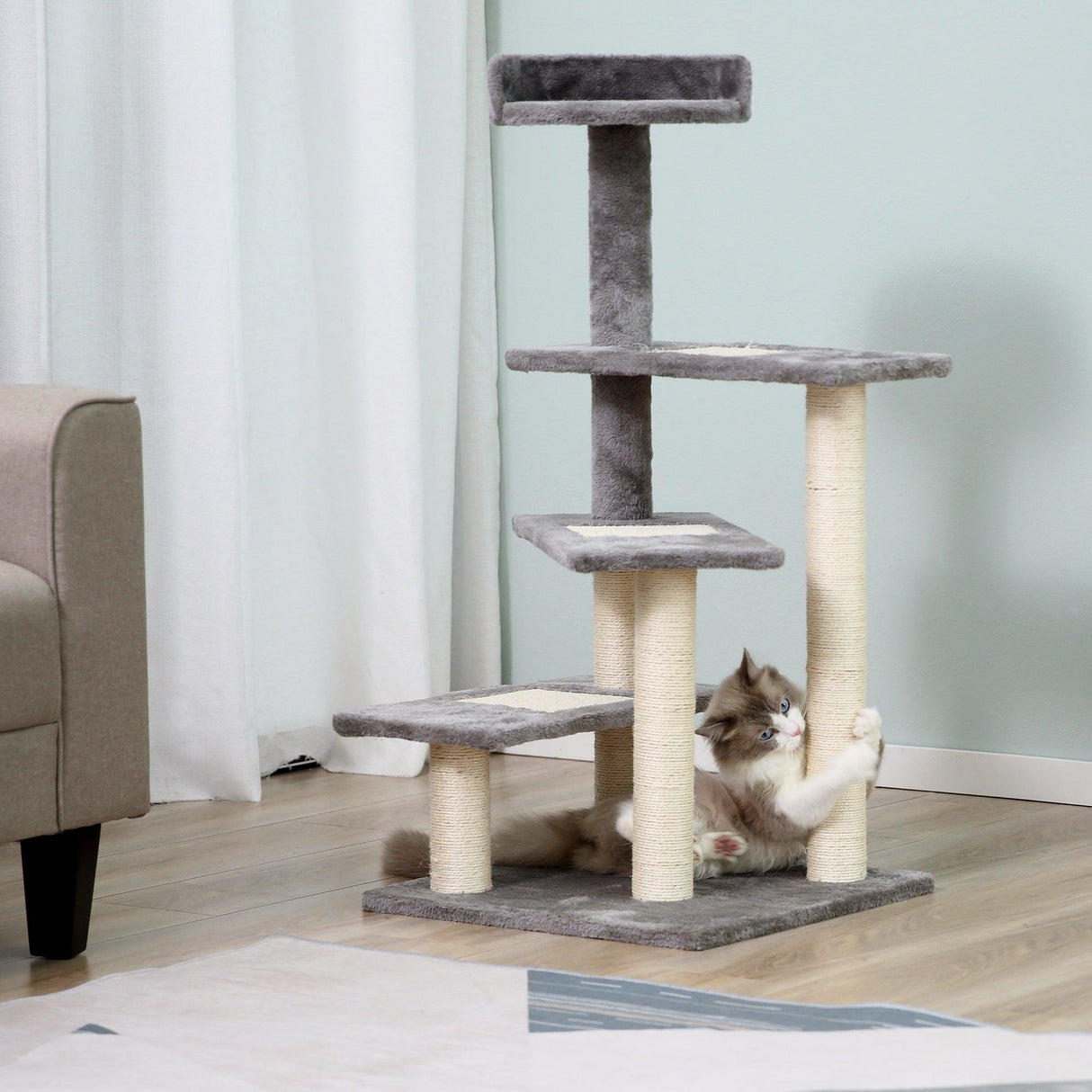 Multi-Level Cat Climbing Tower, 99.5cm - Grey - Cat Trees - Purr Wish