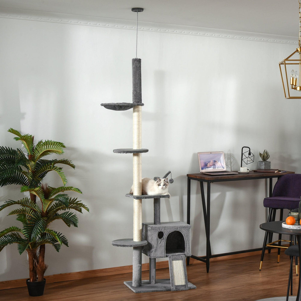 Floor-to-Ceiling Cat Climbing Toy Tower, 230-280cm - Light Grey - Cat Trees - Purr Wish