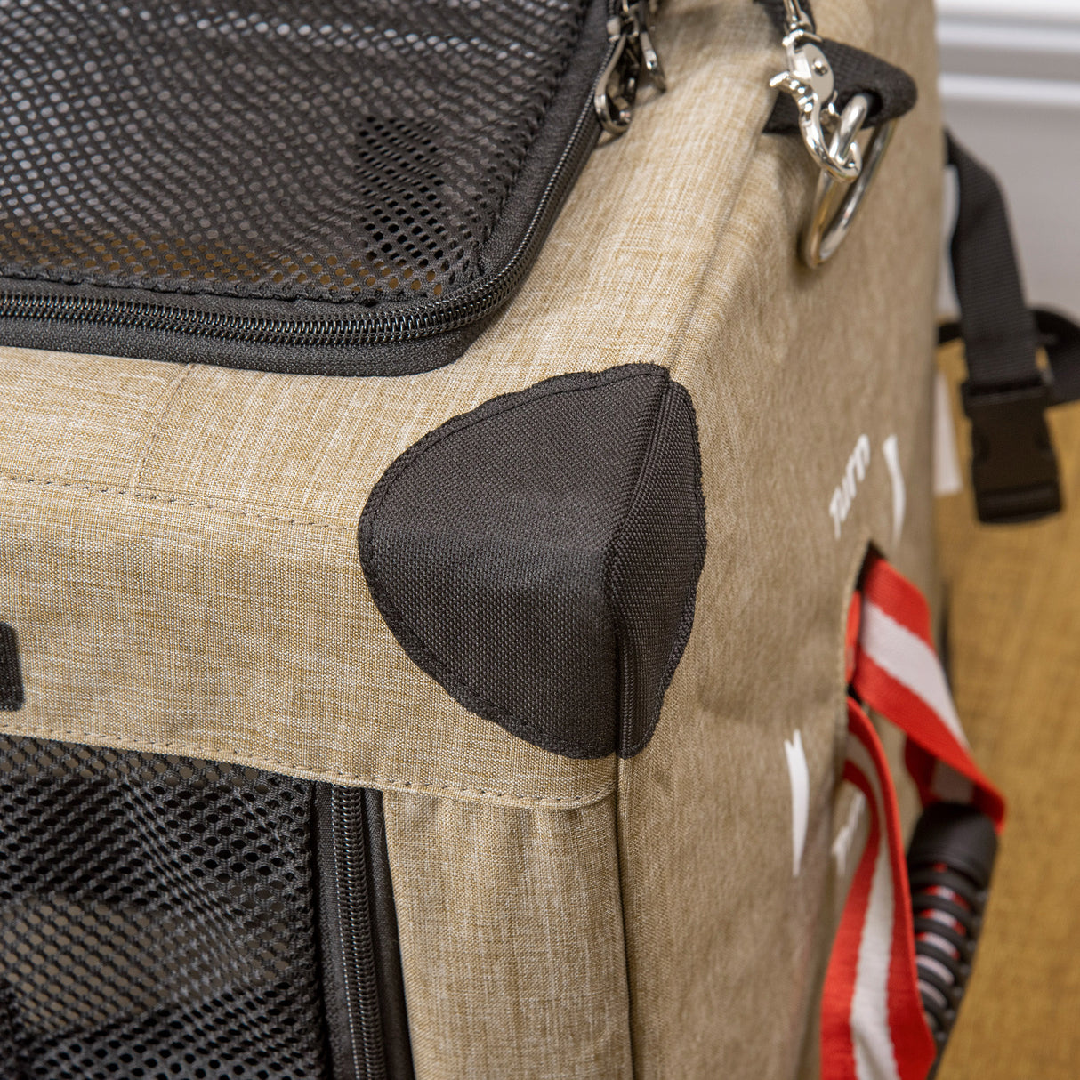 Khaki Folding Cat Carrier with Cushion, 48.5L x 33.5W x 33h-cm