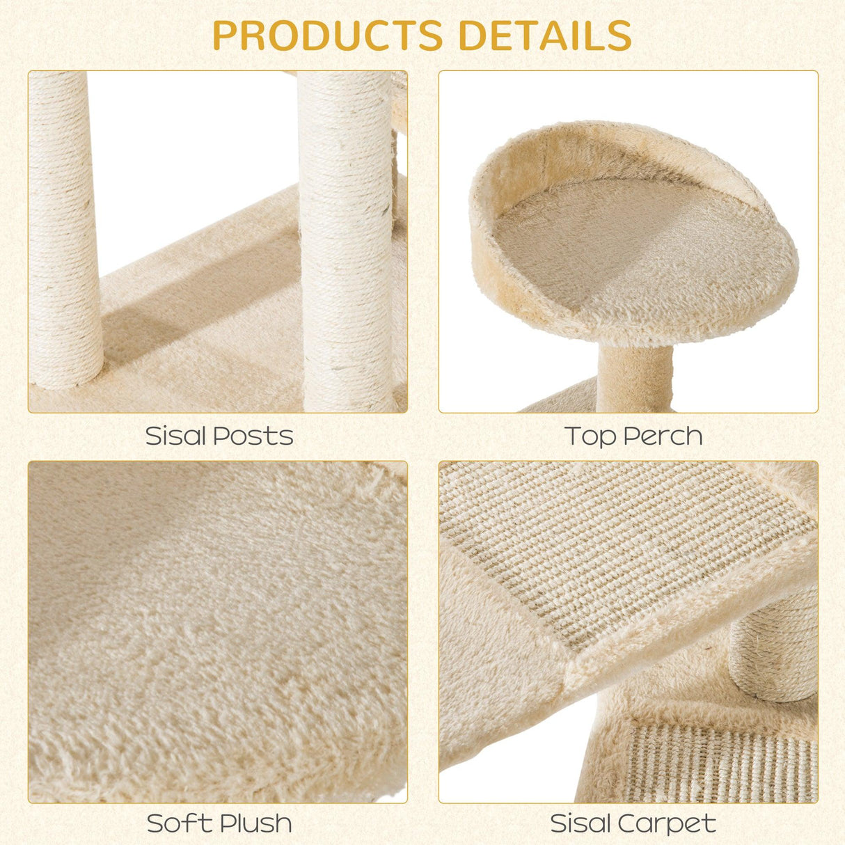 Sisal Cat Tree Scratching Post Climbing Tower, Beige - Cat Trees - Purr Wish