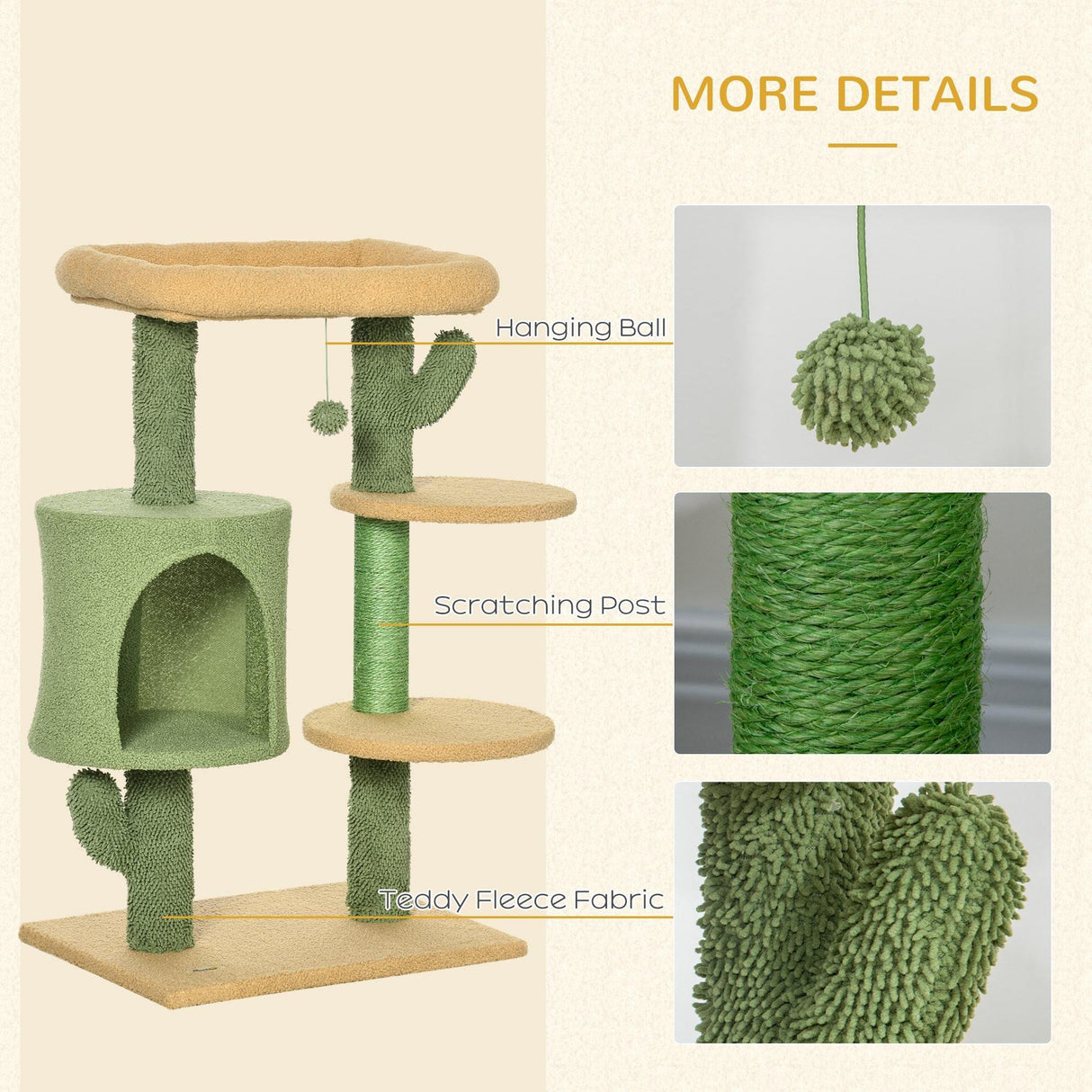 Cactus Cat Climbing Tower Activity Centre, 90cm - Green - Cat Trees - Purr Wish