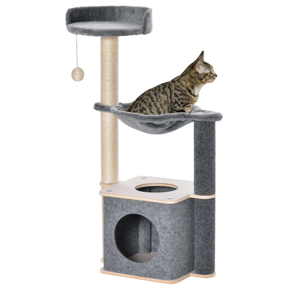 Cat Tree w/ Scratching Post, Condo, Hammock, 95cm - Grey - Cat Trees - Purr Wish