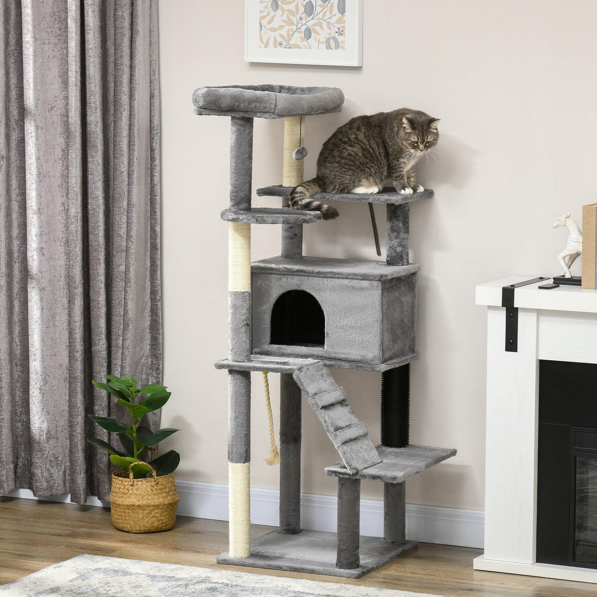 Cat Tower with Scratching Post, Cat House, 148cm - Grey - Cat Trees - Purr Wish