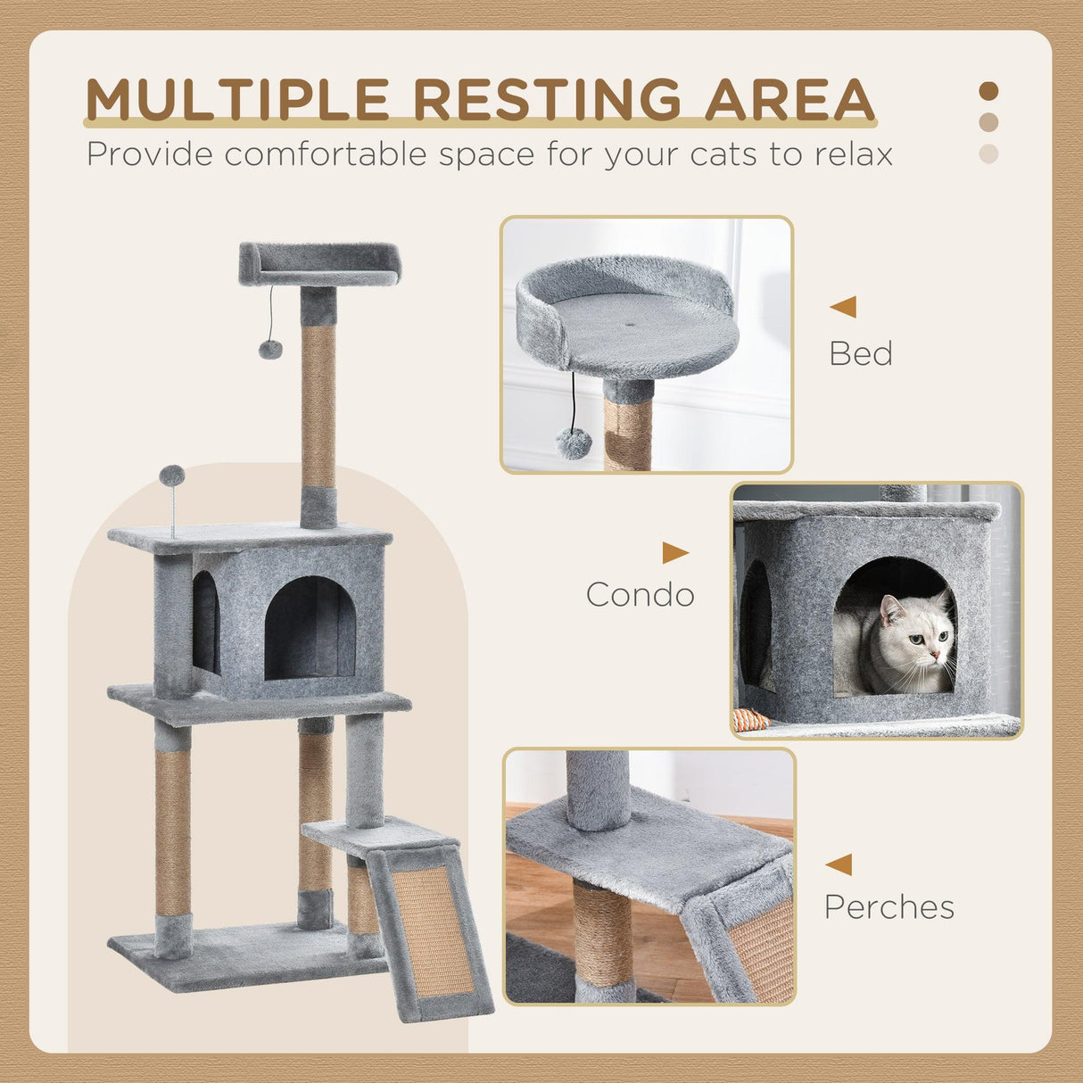 Climbing Activity Centre Cat Tree 142cm w/ Scratchers - Light Grey - Cat Trees - Purr Wish
