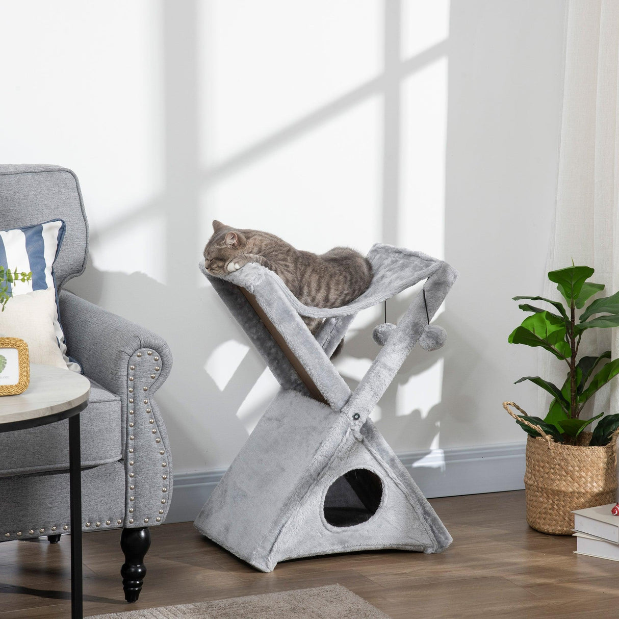 Two-Level Cat Tree Tower, 65cm - Grey - Cat Trees - Purr Wish