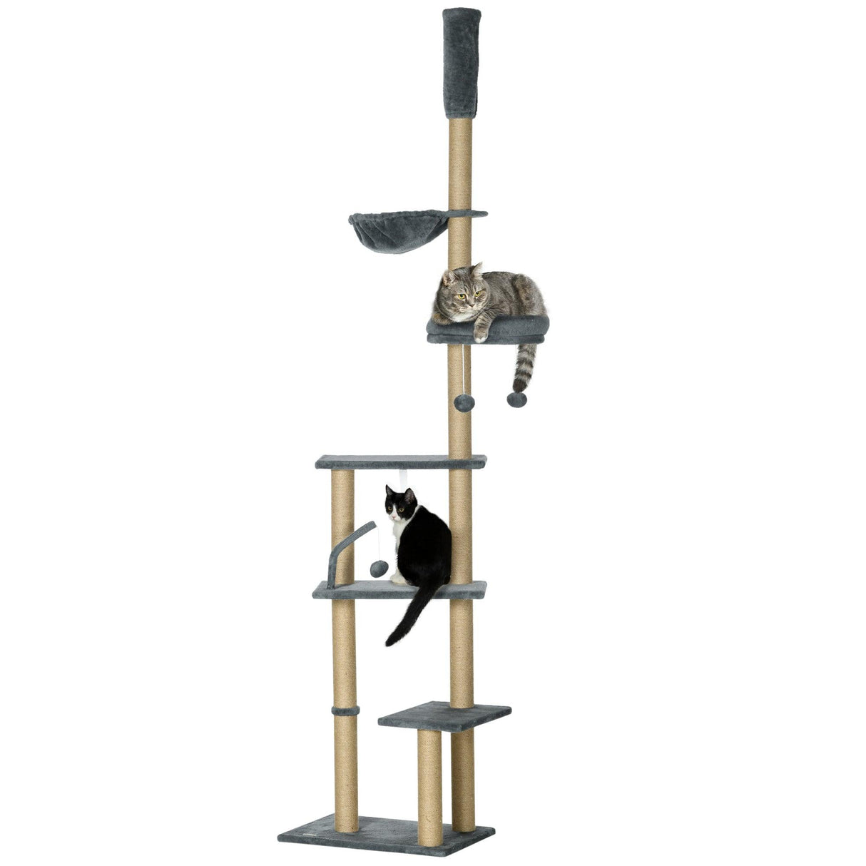 6-Tier Floor to Ceiling Adjustable Cat Tree, 230-250cm - Grey & Beige - Cat Trees - Purr Wish