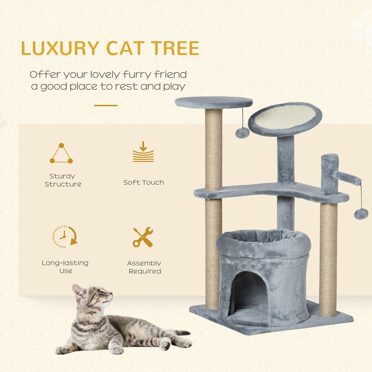 Deluxe Cat Activity Center Tower, 87cm - Grey - Cat Trees - Purr Wish