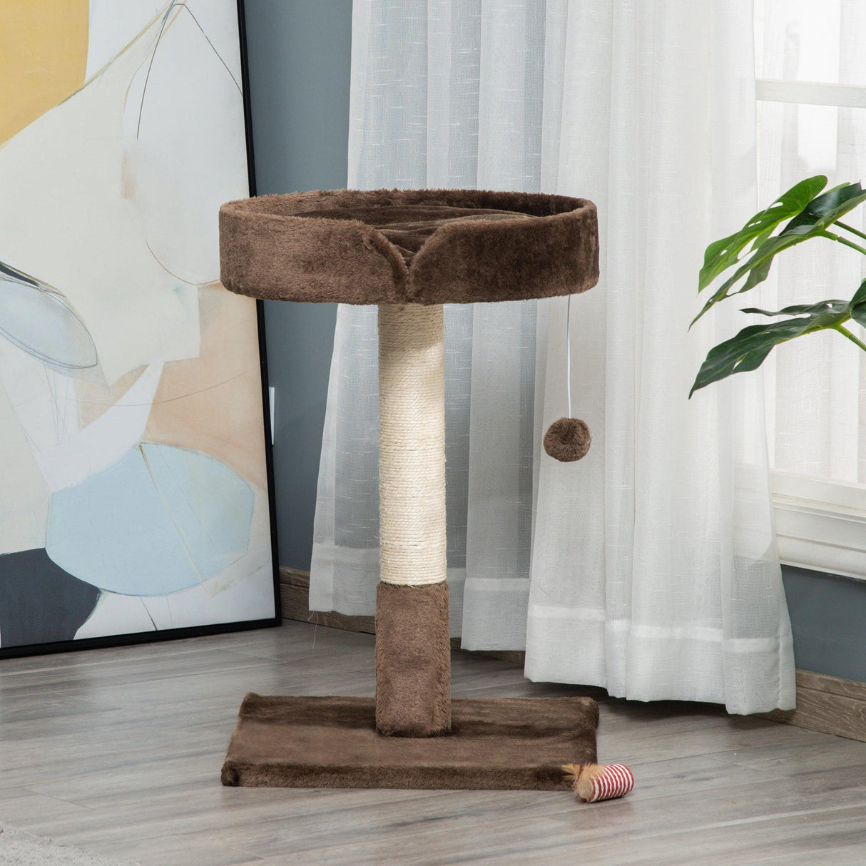 Cat Tree w / Sisal Scratching Post & Ball Toy - Brown - Cat Trees - Purr Wish