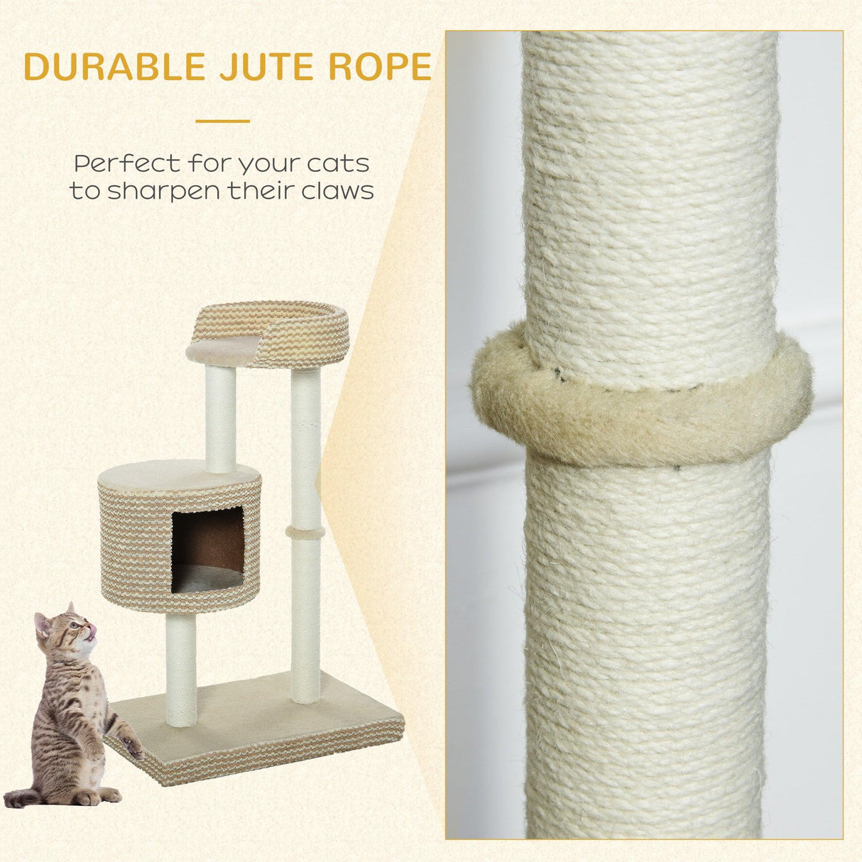 Multi-Level Cat Tower with Jute Scratching Posts, 96cm - Grey - Cat Trees - Purr Wish