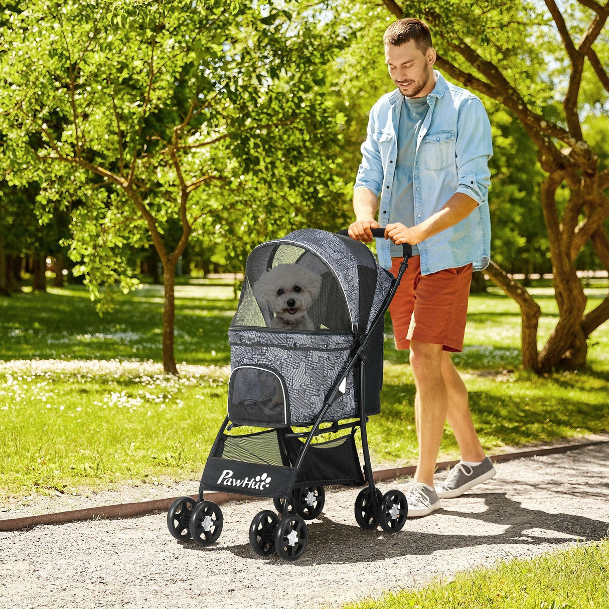 Pet Stroller with Universal Wheels - Grey - Cat Carriers & Strollers - Purr Wish