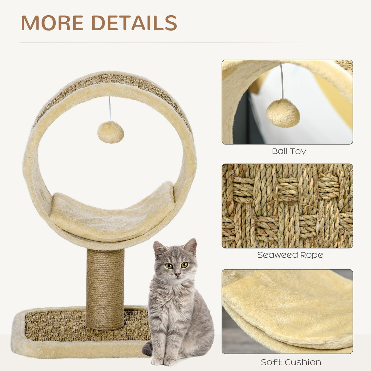 Cat Tower with Tunnel & Ball Toy - Beige - Cat Trees - Purr Wish