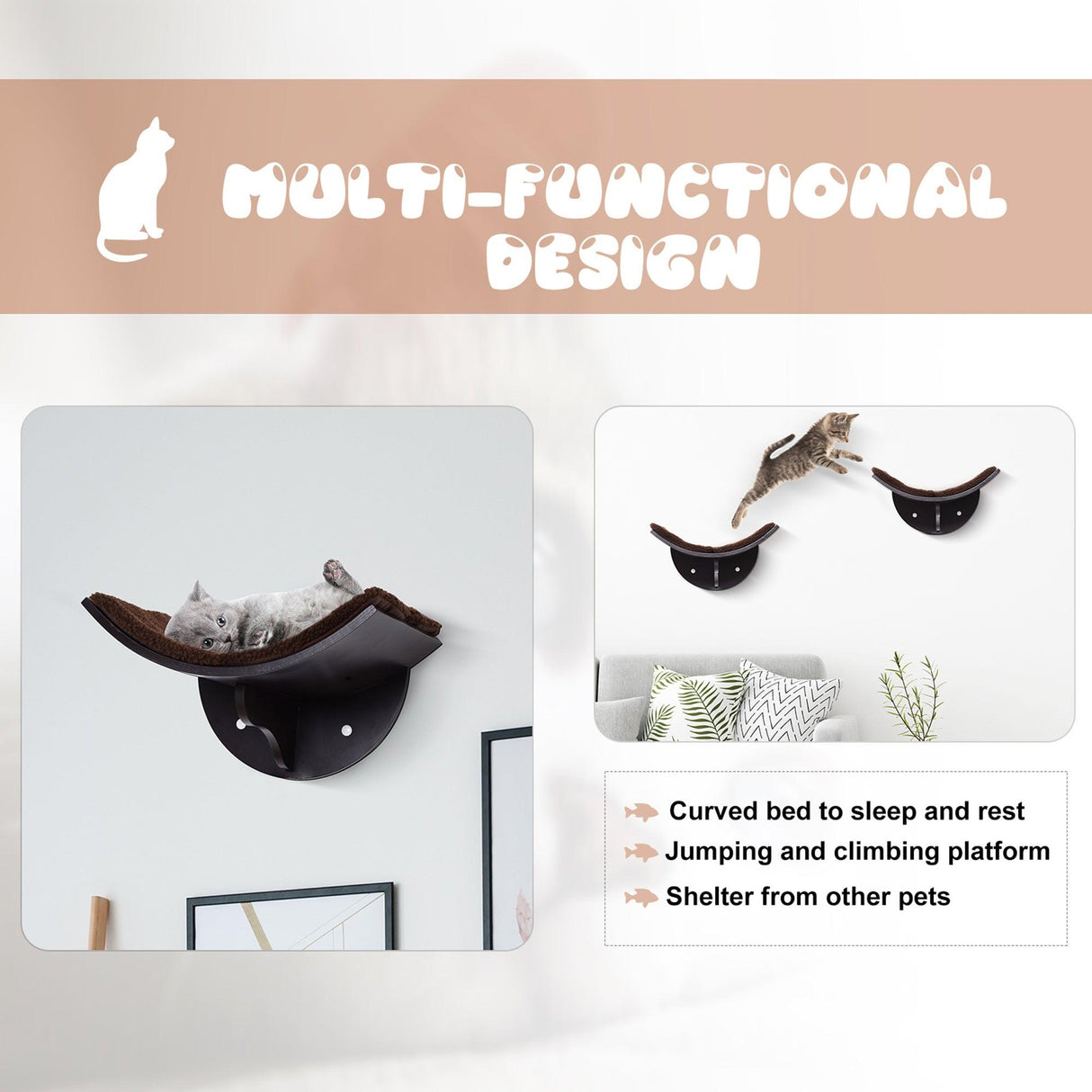 Wall-Mounted Cat Shelf Bed, Brown - Cat Walls - Purr Wish