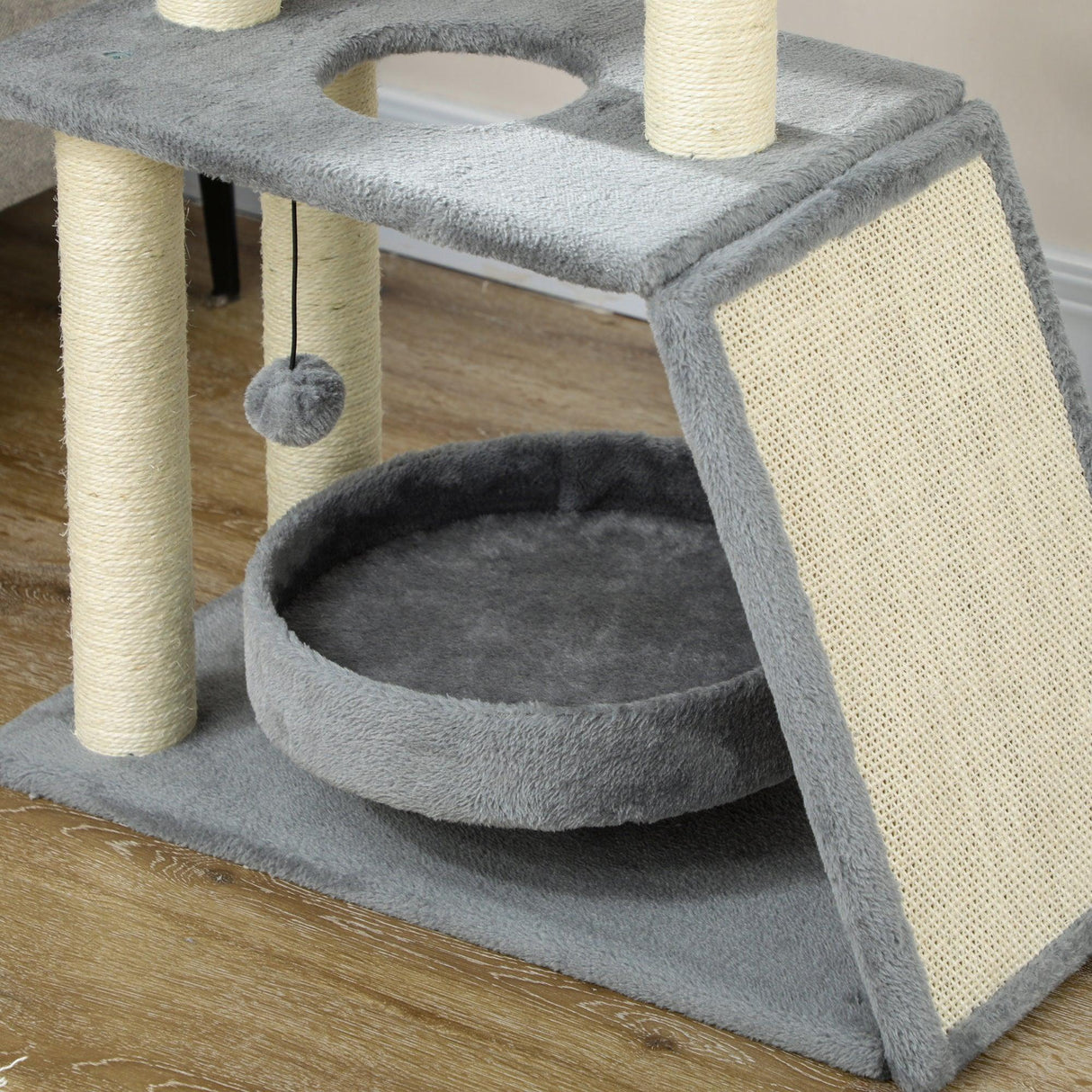 Multi-Level Cat Tree Tower w/ Bed, Perch, Toy Ball, 76cm - Grey - Cat Trees - Purr Wish