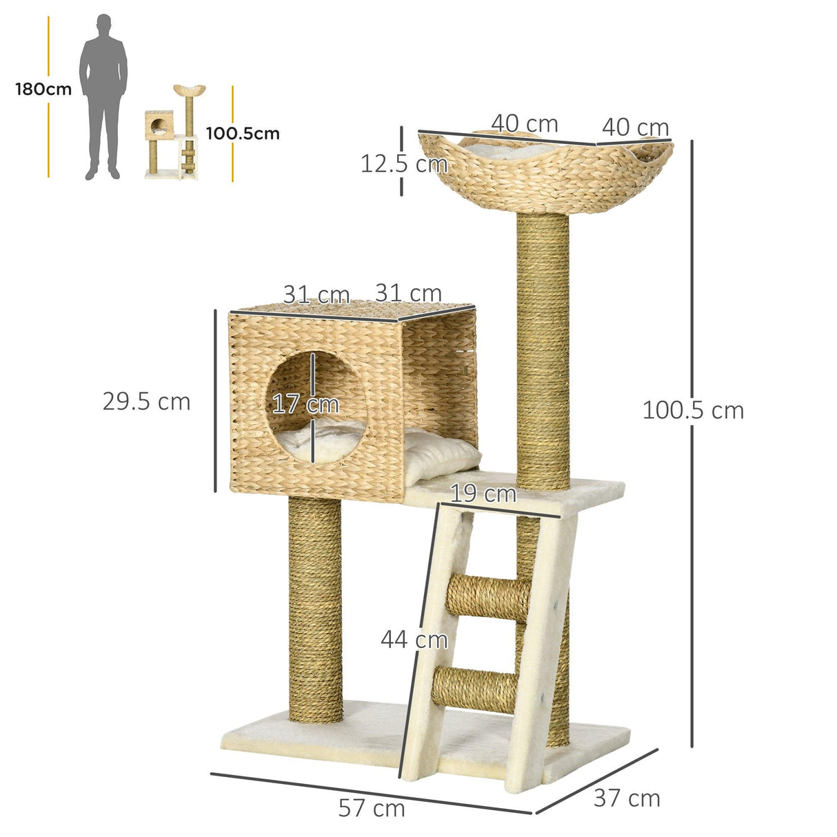 Cat Tower with Scratching Posts, Cat House, 100.5cm - Natural - Cat Trees - Purr Wish