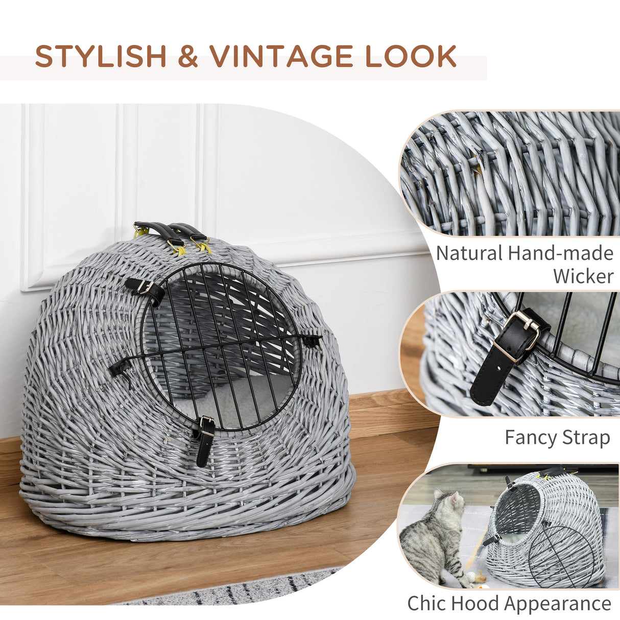 Grey Portable Pet Carrier Basket Bed 50 x 40 x 40cm
