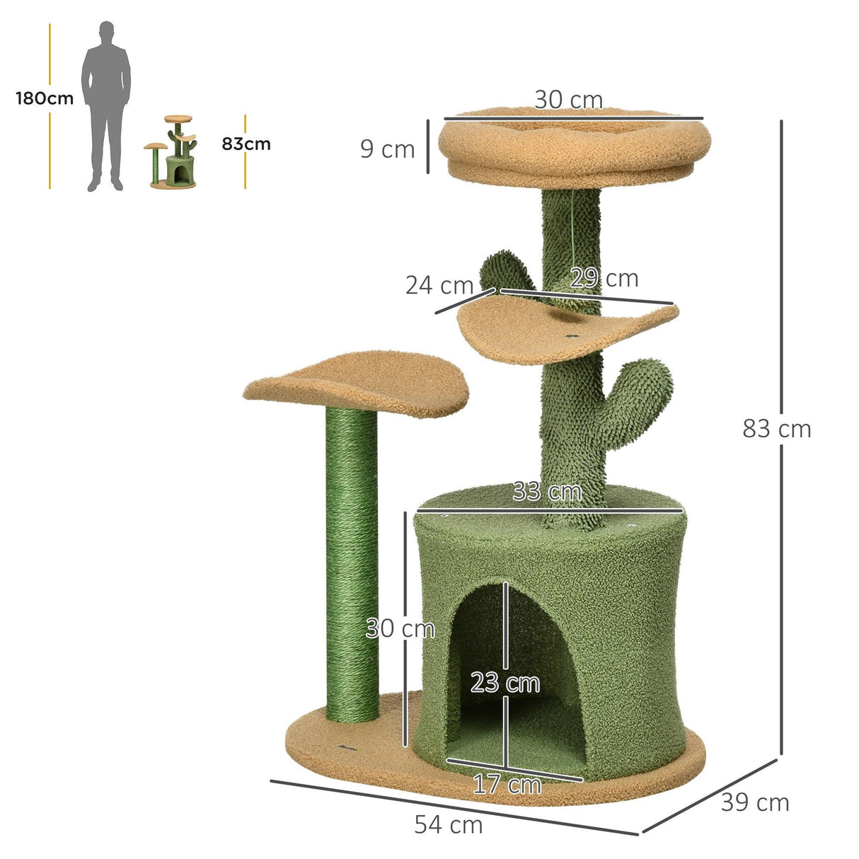 Cactus Cat Tree Activity Centre, 83cm - Green - Cat Trees - Purr Wish