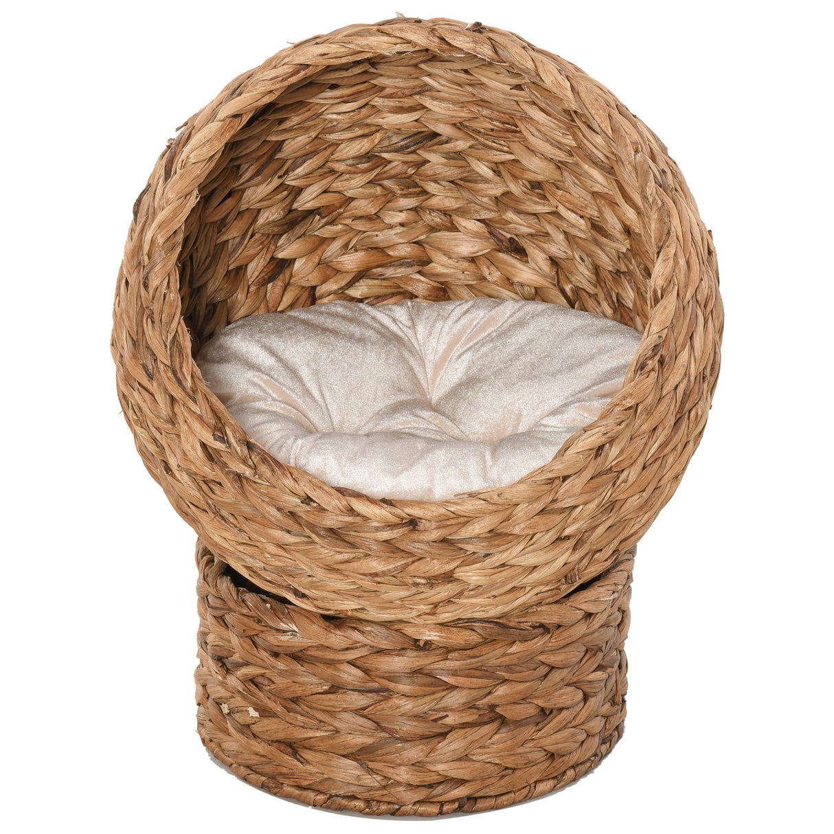 Raised Rattan Cat Bed with Soft Washable Cushion, Brown, 42 x 33 x 52cm