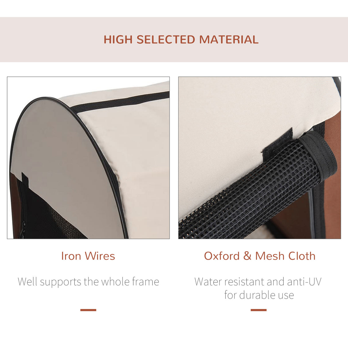 Portable Cat Carrier Folding Bag, Brown 46 x 36 x 41cm