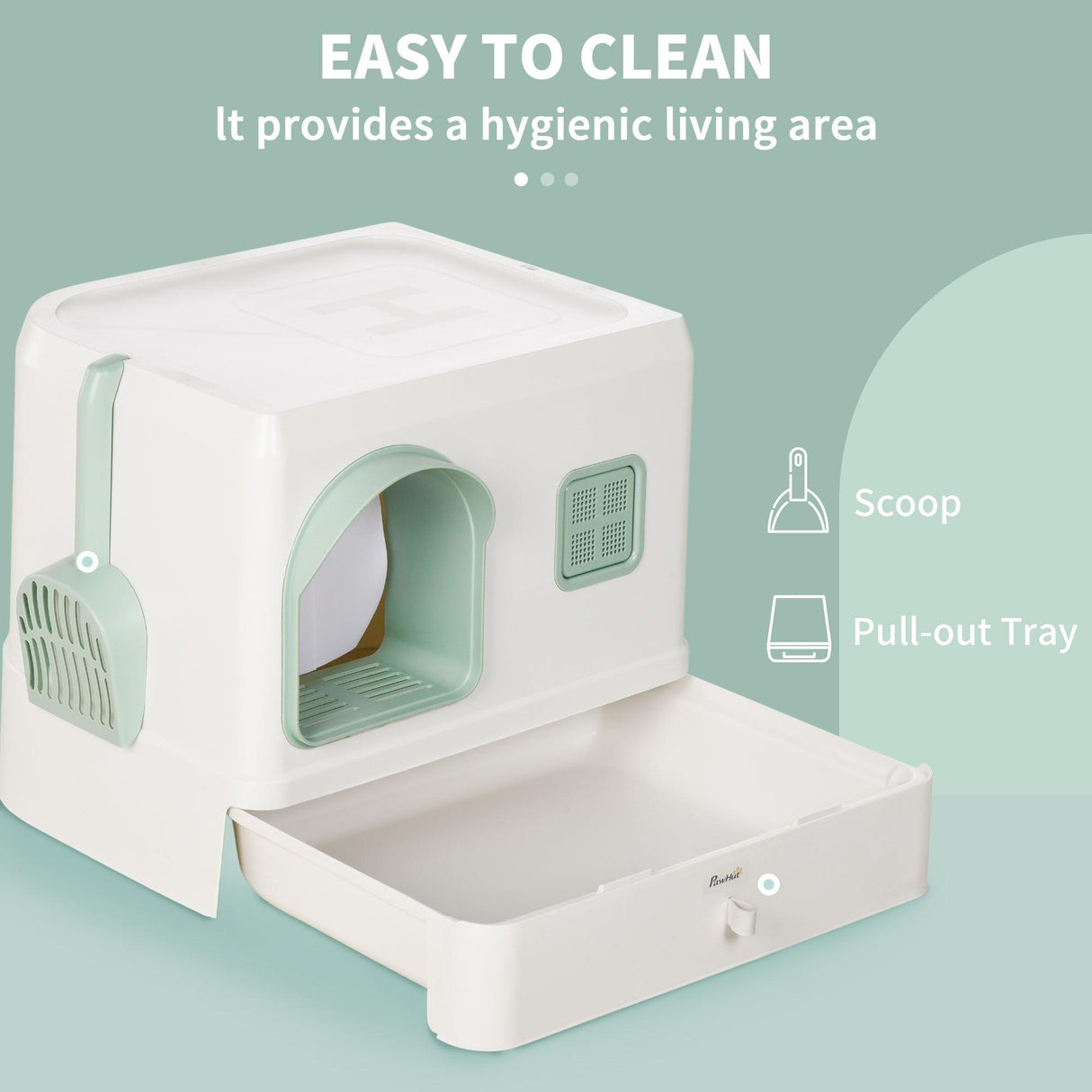 Cat Litter Box with Drawer Pan, Hooded Tray, Deodorants - White - Cat Litter Trays - Purr Wish