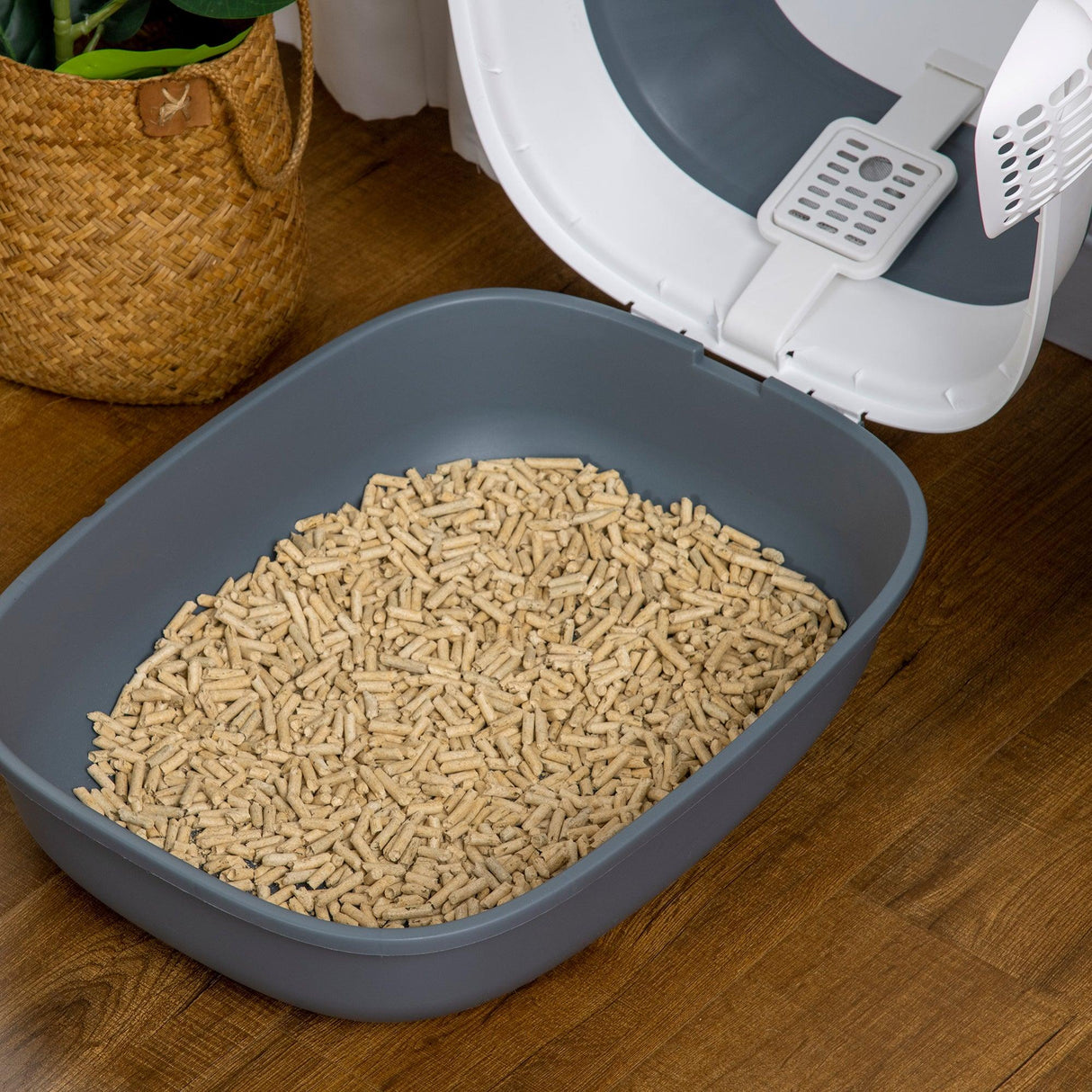 Hooded Cat Litter Box with Deodorant, Grey & White - Cat Litter Trays - Purr Wish