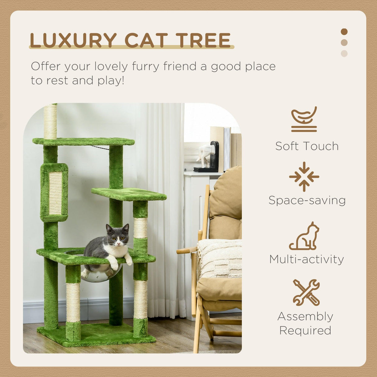 Multi-level Cat Tree Tower with Platforms, 142cm - Green - Cat Trees - Purr Wish