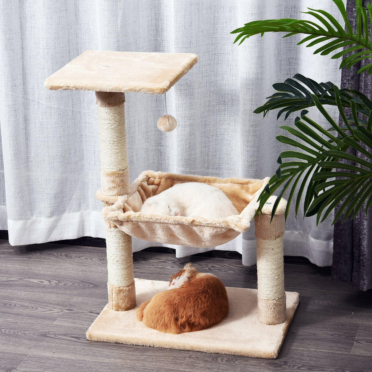 Cat Tree Hammock Bed w/ Scratching Post, 70cm - Beige - Cat Trees - Purr Wish