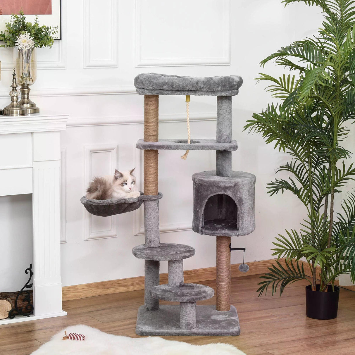 Jute Scratching Post Cat Tower, 120cm - Grey - Cat Trees - Purr Wish