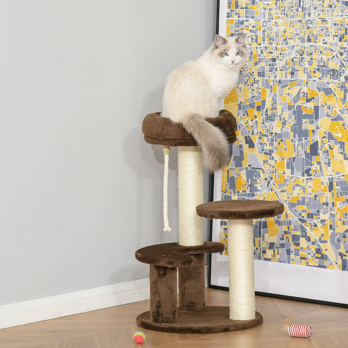 Cat Scratching Post and Playhouse, 65cm - Brown - Cat Trees - Purr Wish