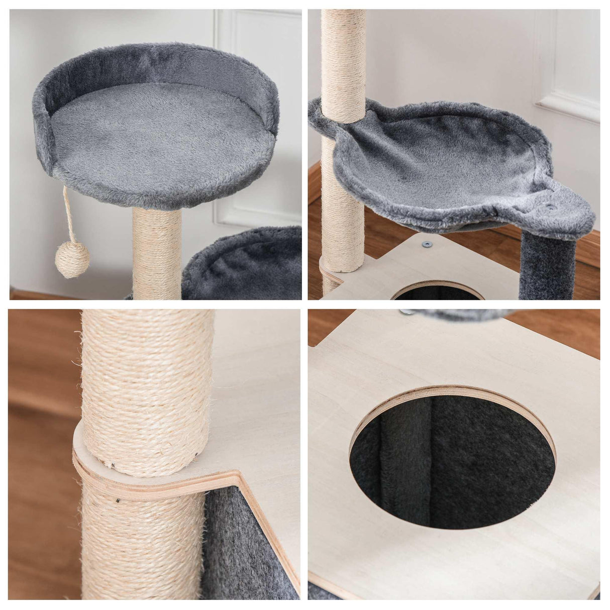 Cat Tree w/ Scratching Post, Condo, Hammock, 95cm - Grey - Cat Trees - Purr Wish