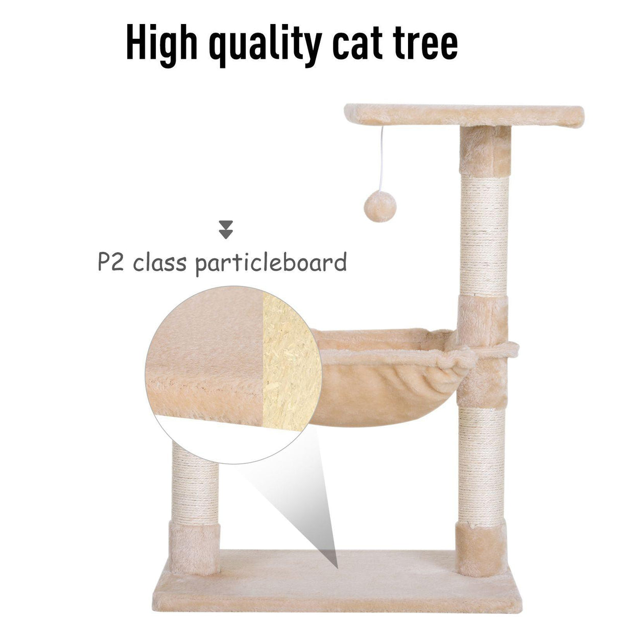 Cat Tree Hammock Bed w/ Scratching Post, 70cm - Beige - Cat Trees - Purr Wish