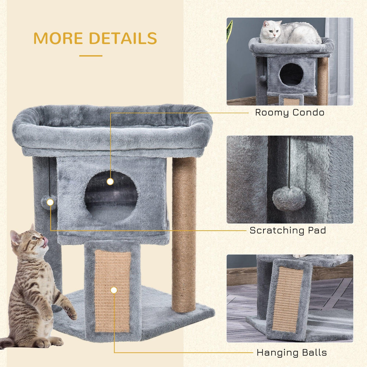 Cosy Cat Tree Activity Center, 57cm - Grey - Cat Trees - Purr Wish