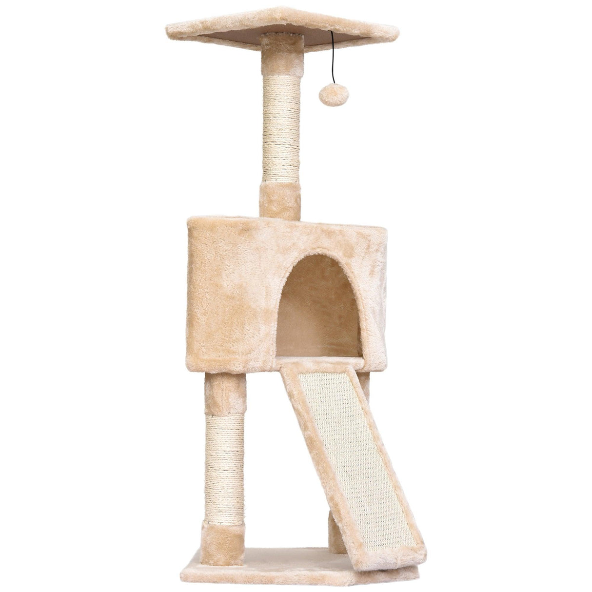 Corner Cat Tower w/ Sisal Rope Scratching Post - Beige - Cat Trees - Purr Wish