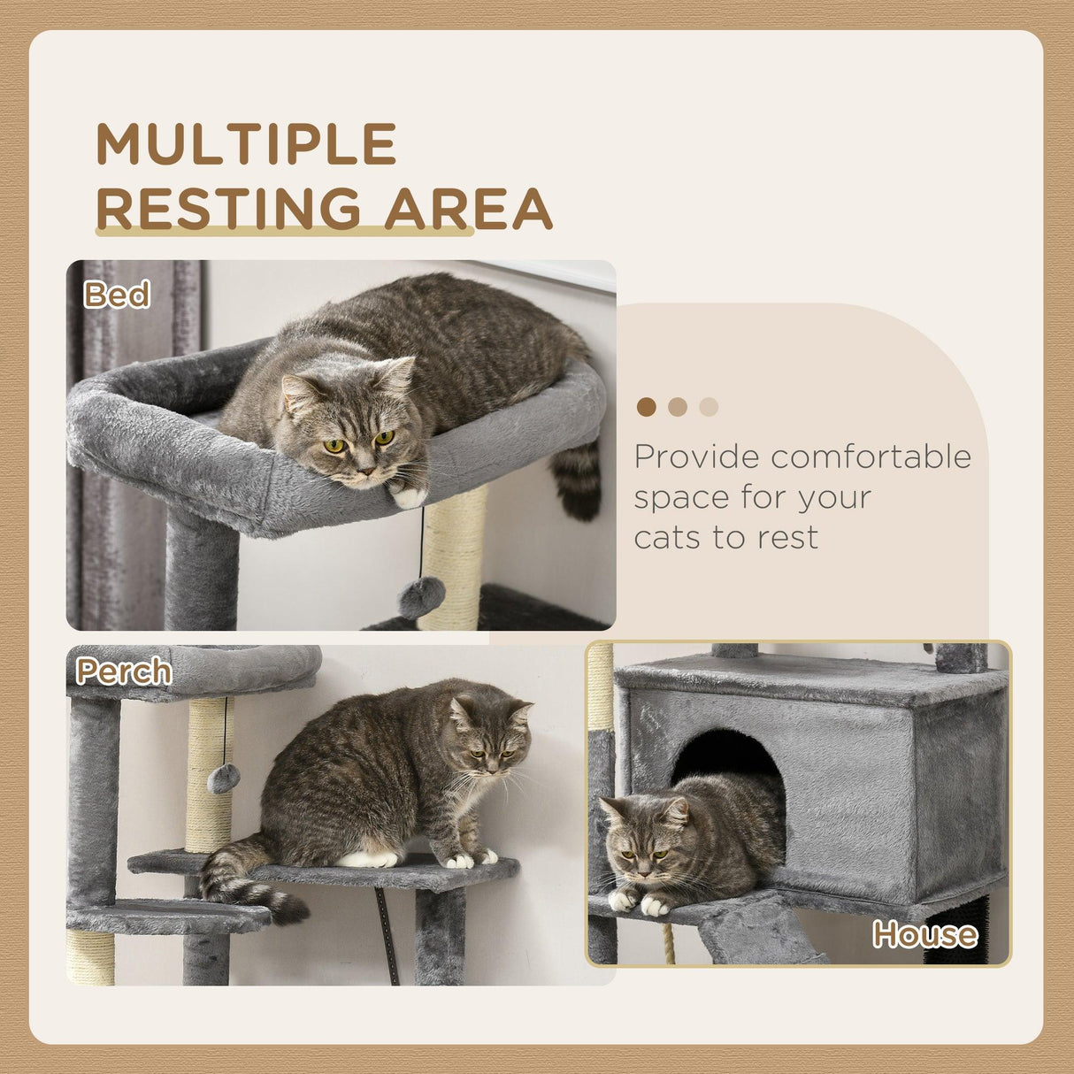 Cat Tower with Scratching Post, Cat House, 148cm - Grey - Cat Trees - Purr Wish