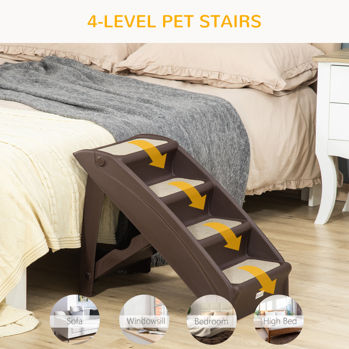 Foldable Pet Stairs for Cats, Dark Brown, 62cm