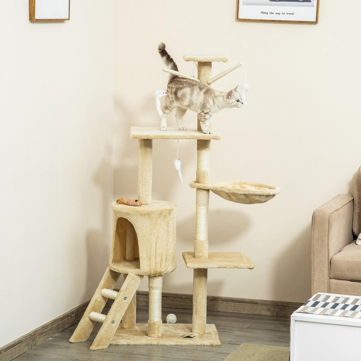 Multi-Level Cat Tree House, 134.2cm - Beige - Cat Trees - Purr Wish